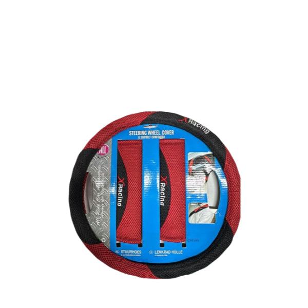 AR27334 - All Ride Steering Wheel Cover Set 3pc (With Seatbelt Comforter Pads) 'Racing' Red Mesh