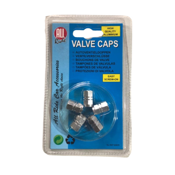 AR02830 - All Ride Valve Cap Set 5pc 'hex' Silver