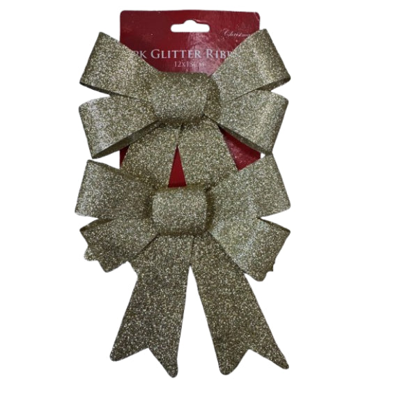 450691GOLD - Christmas Gold Glitter Bow 2 Pack