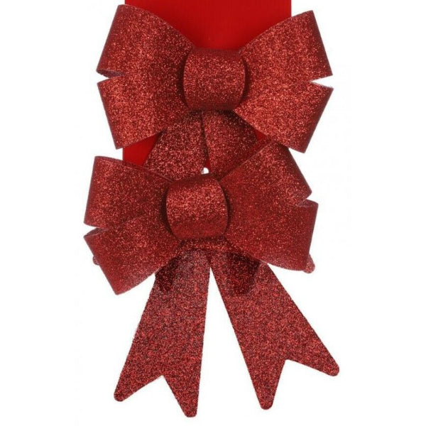 450691RED - Christmas Red Glitter Bow 2 Pack