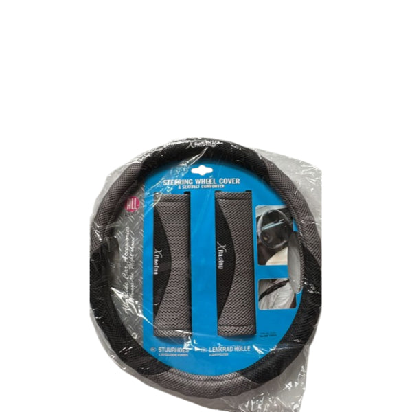 AR27333 - Steering Wheel Cover Set 3pc (with Seatbelt Comforter Pads) 'racing' Grey Mesh