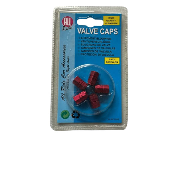 AR02832 - All Ride Valve Cap Set 5pc 'Hex' Red
