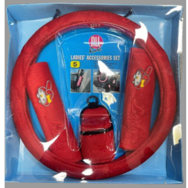 AR88996 - All Ride Steering Wheel Cover Set 5pc Lady Logo Red