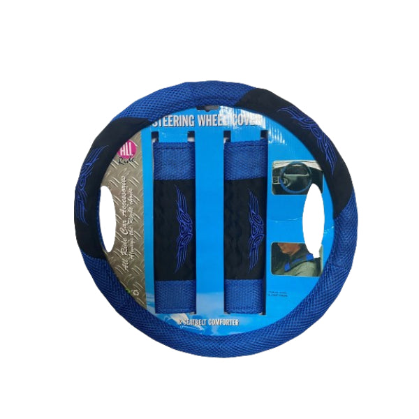 AR21599 - All Ride Steering Wheel Cover Set 3pc (With Seatbelt Comforter Pads) 'Double Colour' Blue