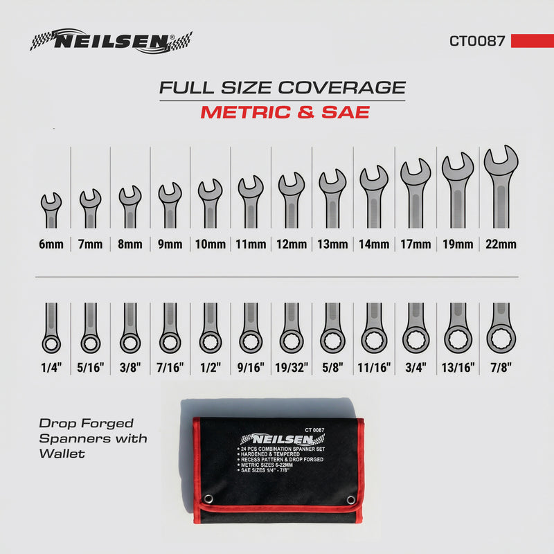 CT0087 - 25pc Combination Spanner Set