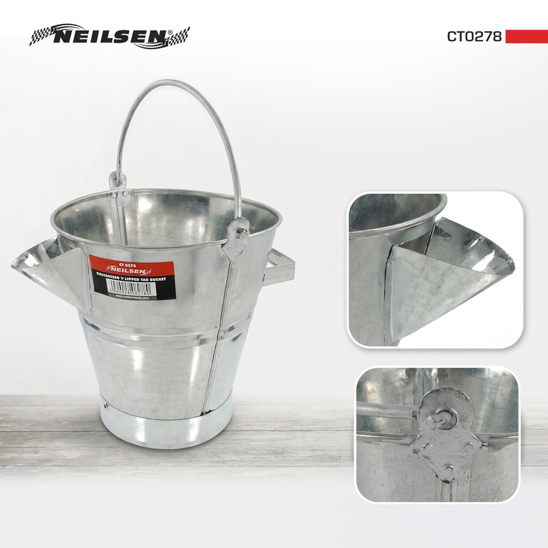 CT0278 - Galvanised V Lipped Tar Bucket New Improved Model
