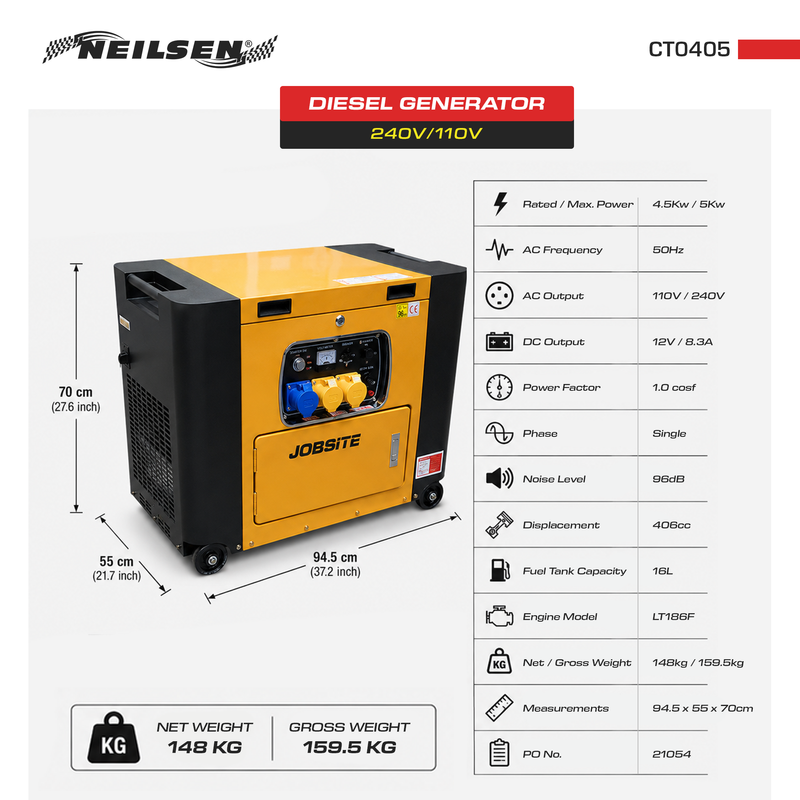 CT0405 - 240v / 110v Diesel Generator