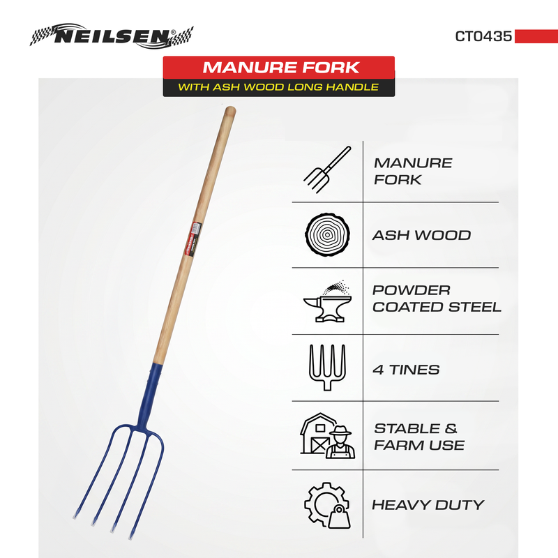 CT0435 - Manure Fork With Ash Wood Long Handle