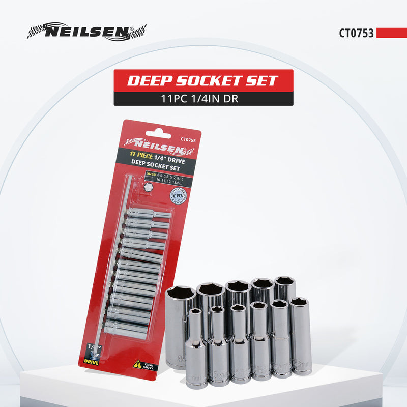 CT0753 - 1/4in Dr 11pc Deep Socket Set