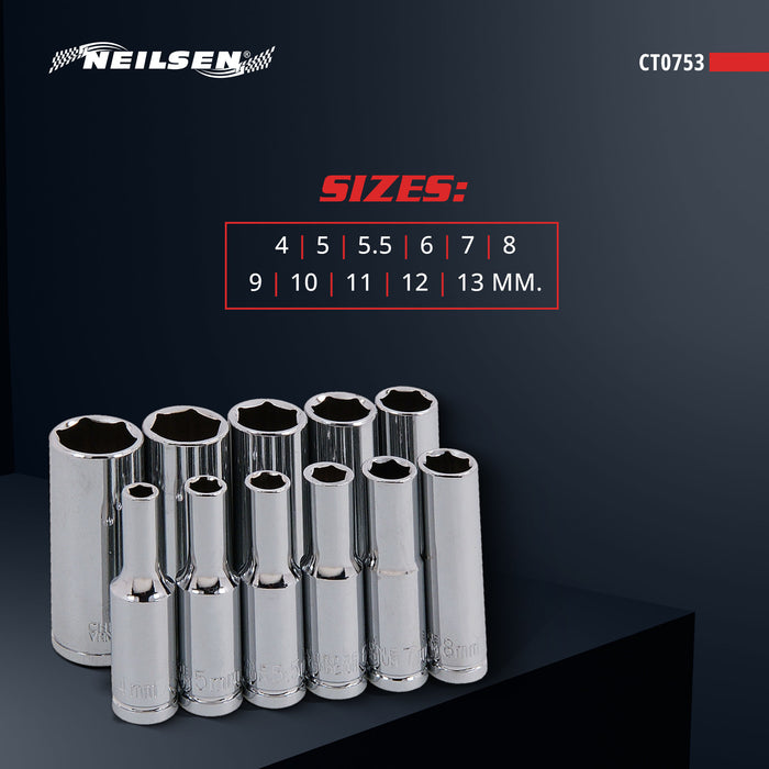 CT0753 - 1/4in Dr 11pc Deep Socket Set
