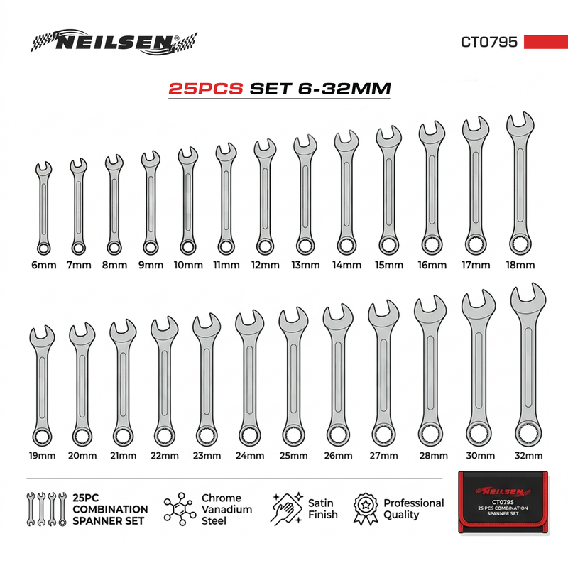 CT0795 - 25pc Combination Spanner Set