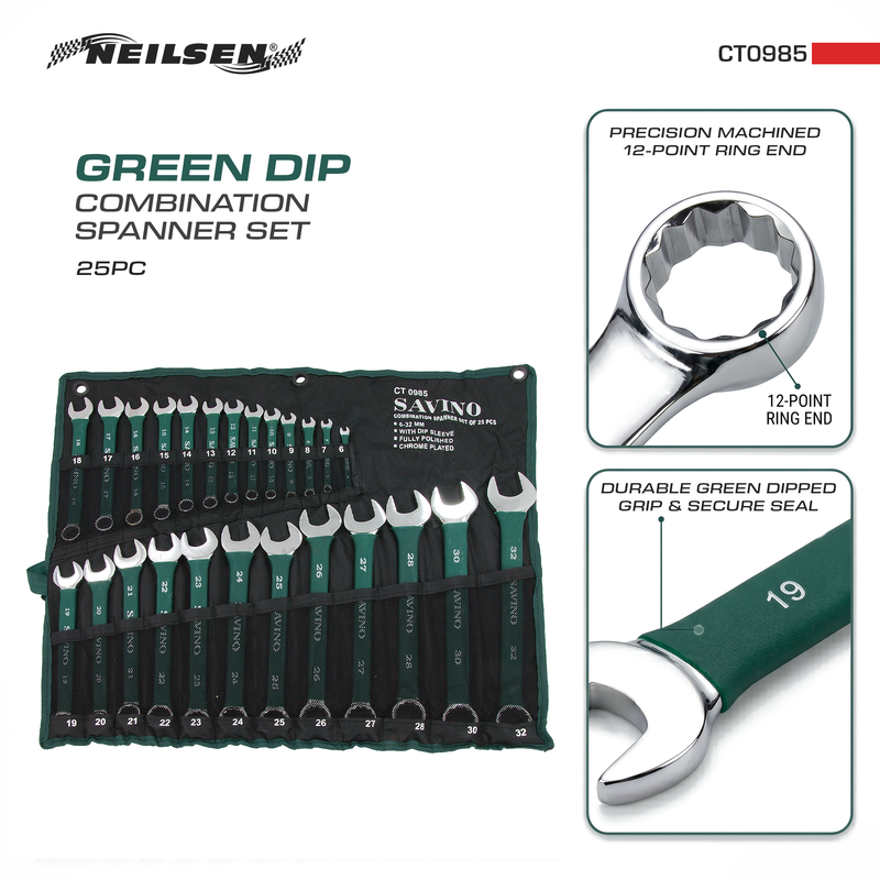 CT0985 - 25pc Green Dip Combination Spanner Set