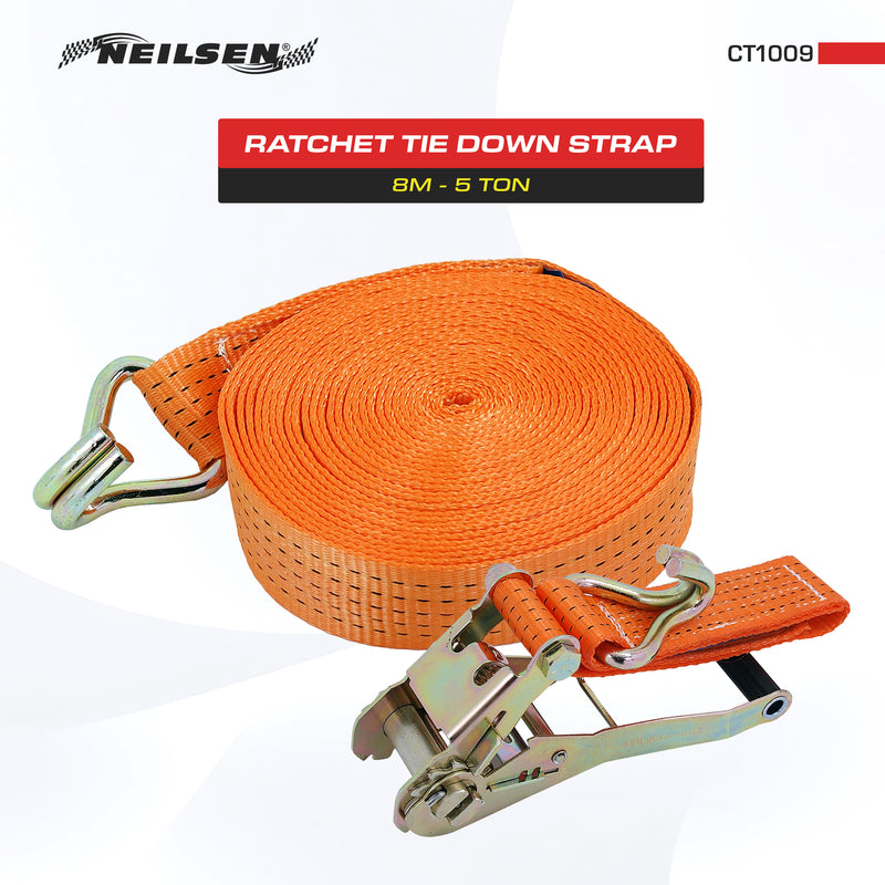 CT1009 - Ratchet Tie Down Strap - 8M  5Ton