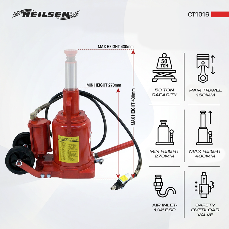 CT1016 - Air - Hydraulic Bottle Jack - 50Ton