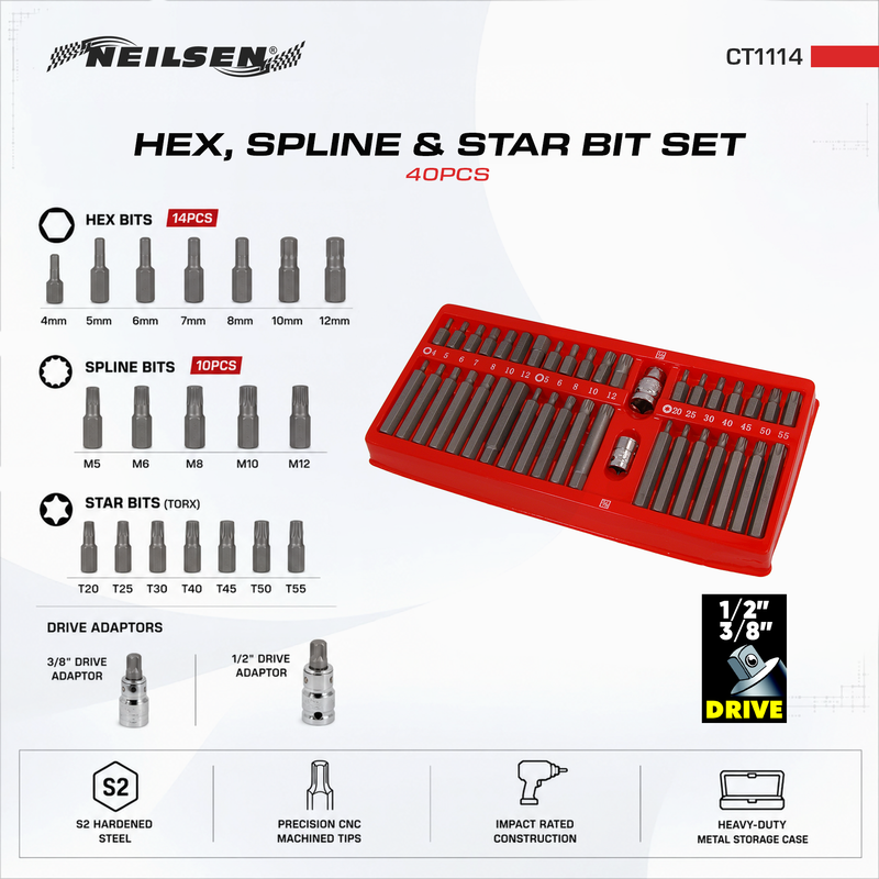 CT1114 - 40pc Hex, Spline & Star Bit Set  Reduced To Clear