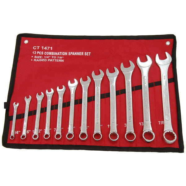 CT1471 - Combination Spanner Set 12pc  Raised  Pattern 1/4 - 1 7/8"