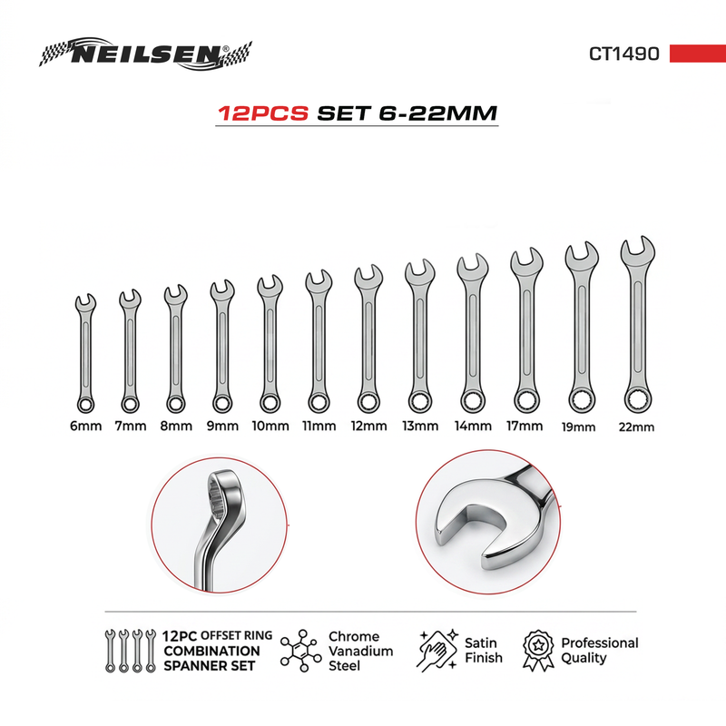 CT1490 - 12pcs Combination Ring Off Set Spanner Set