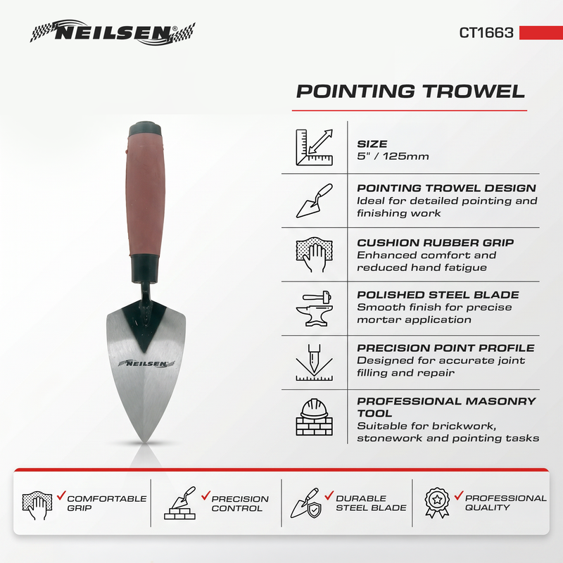 CT1663 - Pointing Trowel with Cushion Rubber Grip Handle   5"/125MM
