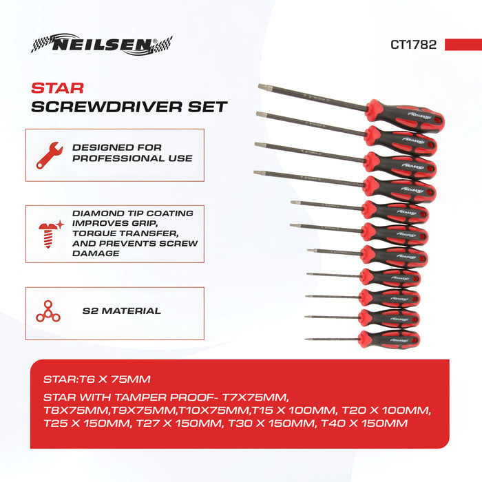 CT1782 - Diamond Tipped Tamper Proof Star Screwdriver set 11 Piece