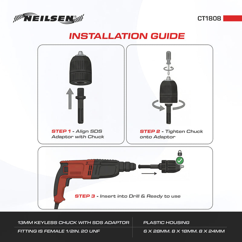 CT1808 - Keyless Drill Chuck / SDS Adaptor