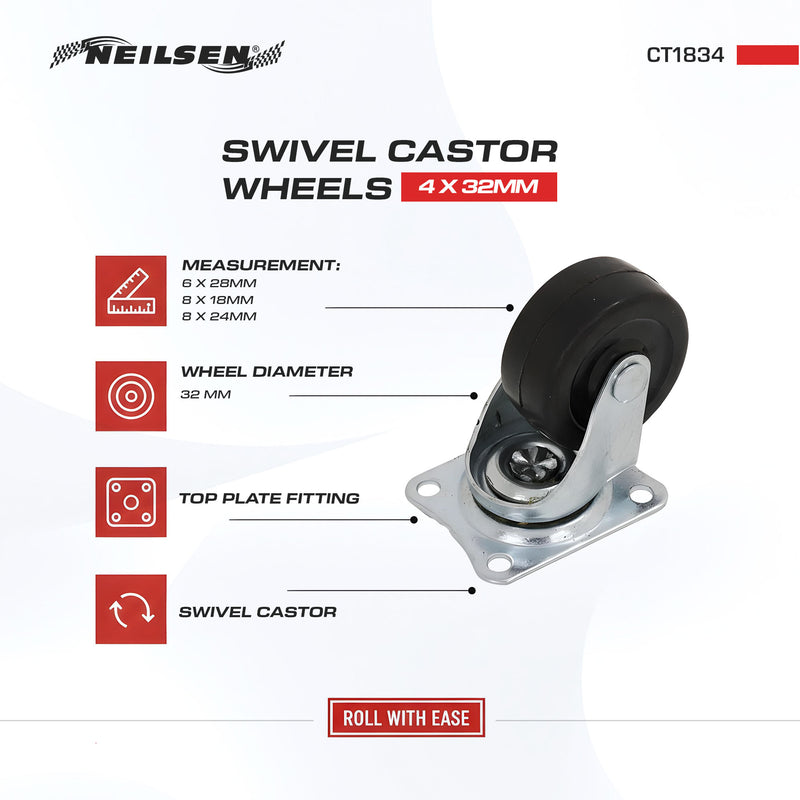 CT1834 - 32mm x 4 Castor Wheels