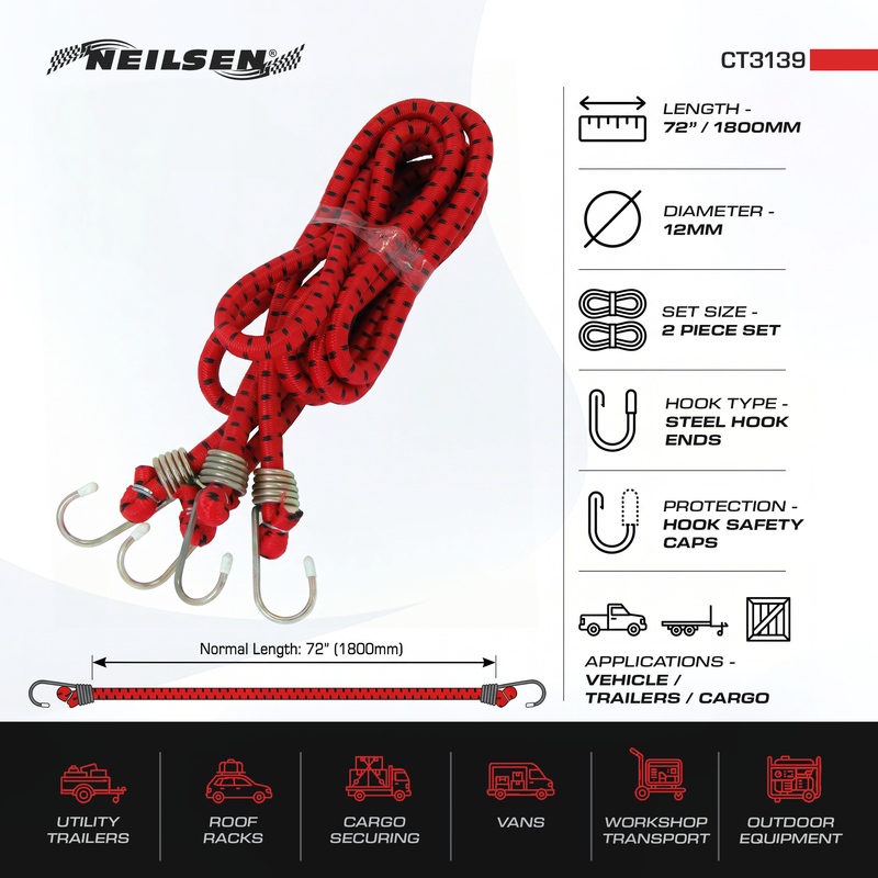 CT3139 - 2pc Bungee Cord Set 72 Inch 1800 x 12mm