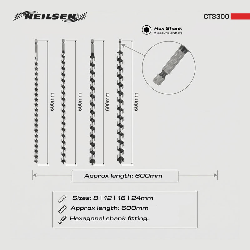 CT3300  - 4pc Auger Drill Set 600mm Long