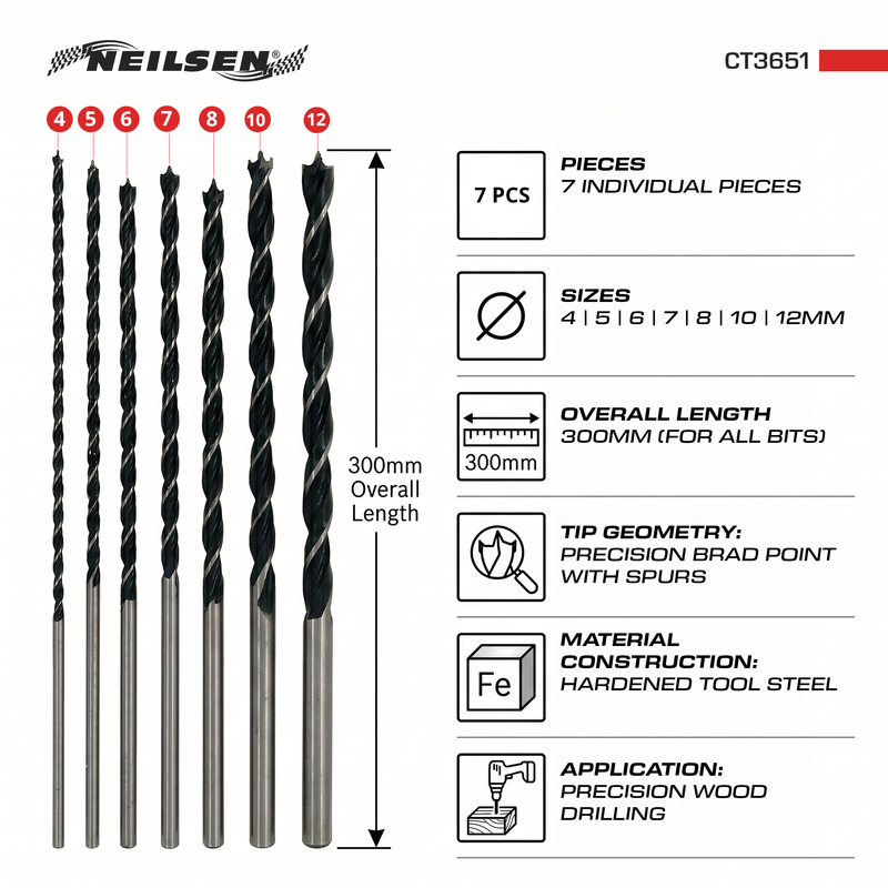 CT3651 - 7pc Wood Drill Set 300mm Long