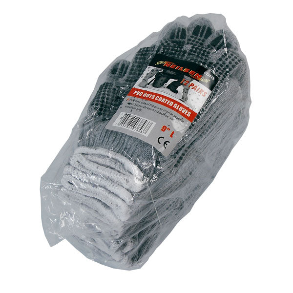 CT3843 - 12 Pairs Of Knitted Gloves with PVC Dots Size 9 Large