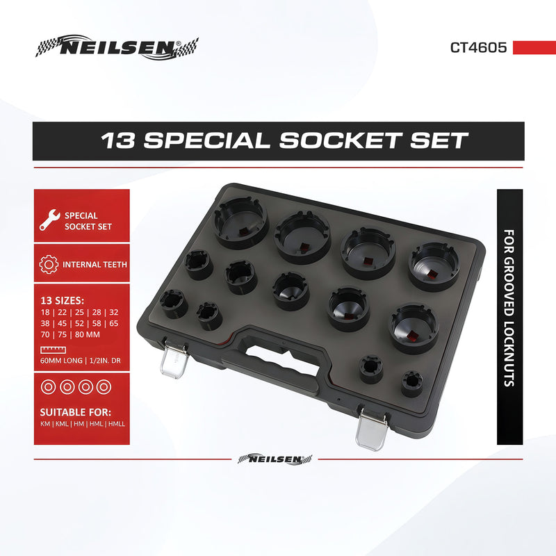 CT4605 - 13pc Grooved Locknut Socket Set