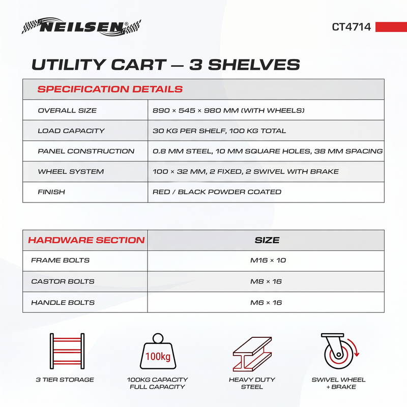 CT4714 - Tool Cart 3 Shelves