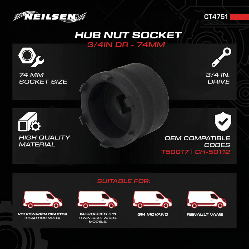 CT4751 - 3/4in Dr Hub Nut Socket - 74mm