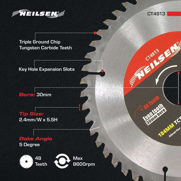 CT4813 - TCT Circular Saw Blade - 184mm