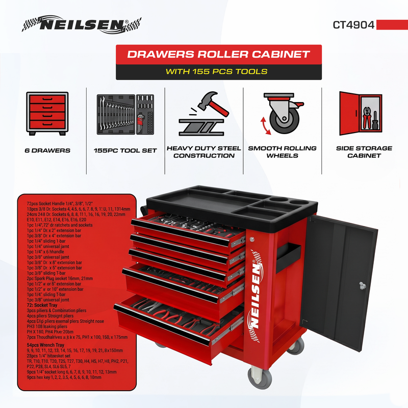 CT4904 - 6 Drawer Roller Tool Cabinet With 155pc Tool Set