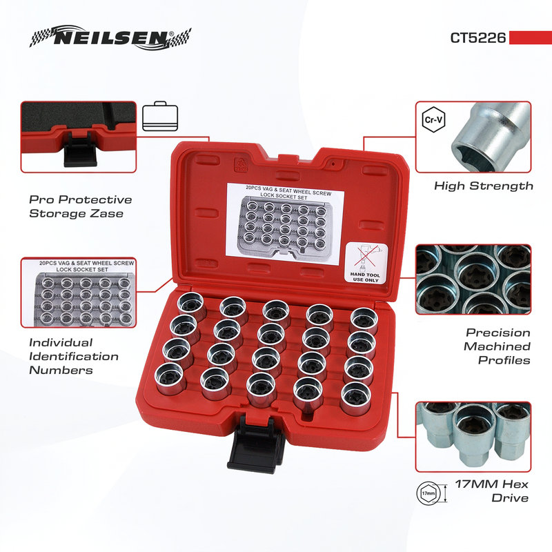 CT5226 - 20pc Locking Wheel Nut Key Set - VAG & SEAT