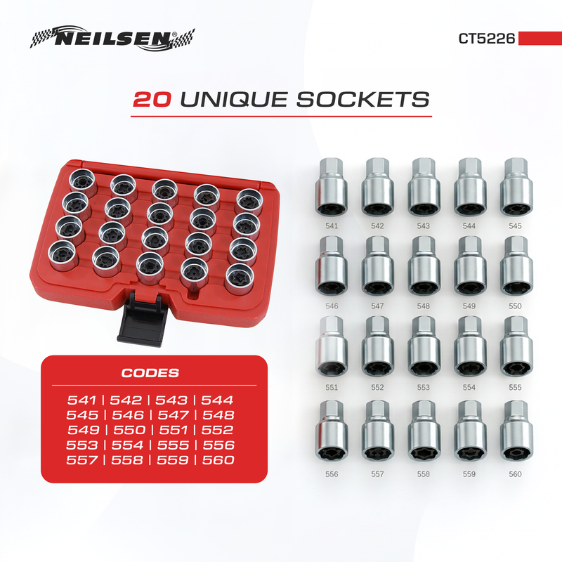 CT5226 - 20pc Locking Wheel Nut Key Set - VAG & SEAT