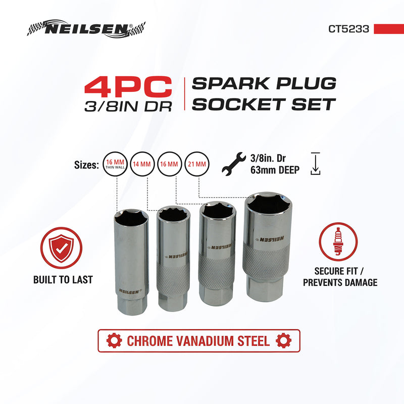 CT5233 - 4pc 3/8in Dr Spark Plug Socket Set Thin Wall
