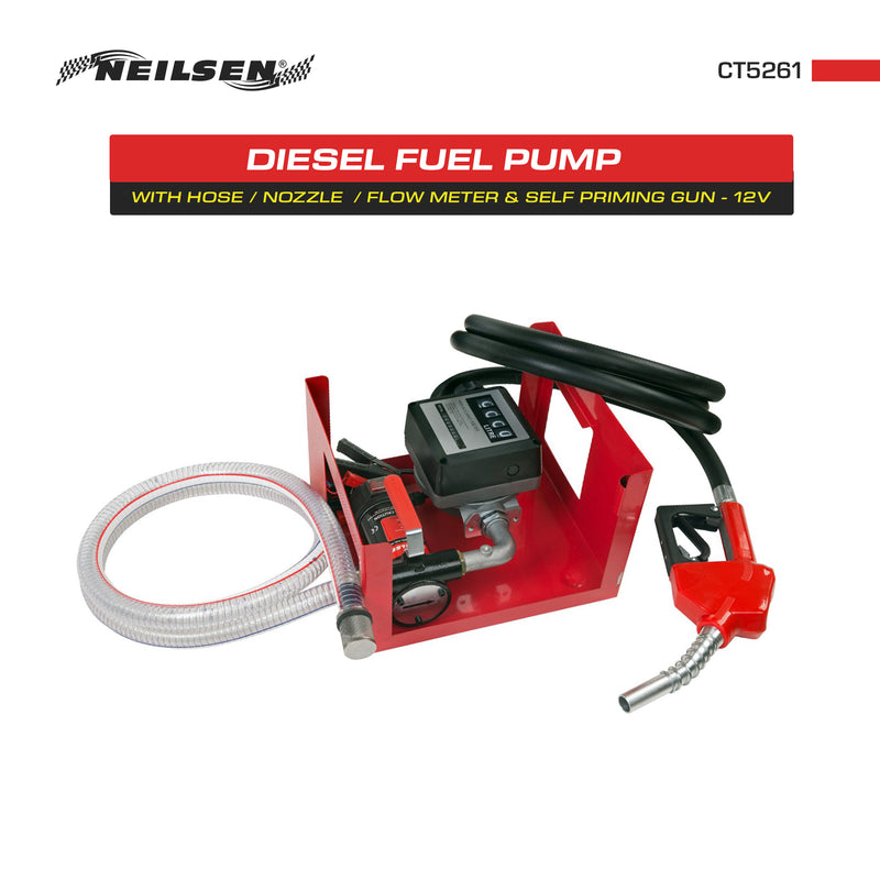 CT5261 - 12v Diesel Fuel Pump with Hose / Nozzle / Flow Meter and Self Priming Gun