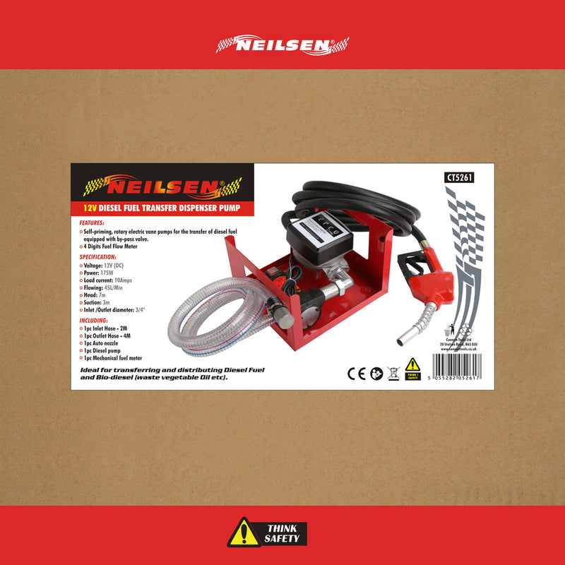 CT5261 - 12v Diesel Fuel Pump with Hose / Nozzle / Flow Meter and Self Priming Gun