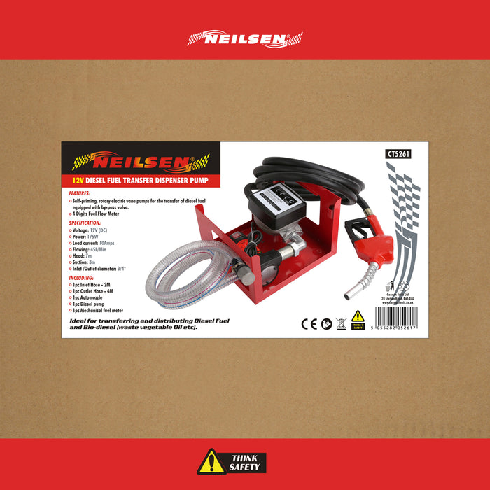 CT5261 - 12V Diesel Fuel Pump with Hose / Nozzle / Flow Meter and Self Priming Gun