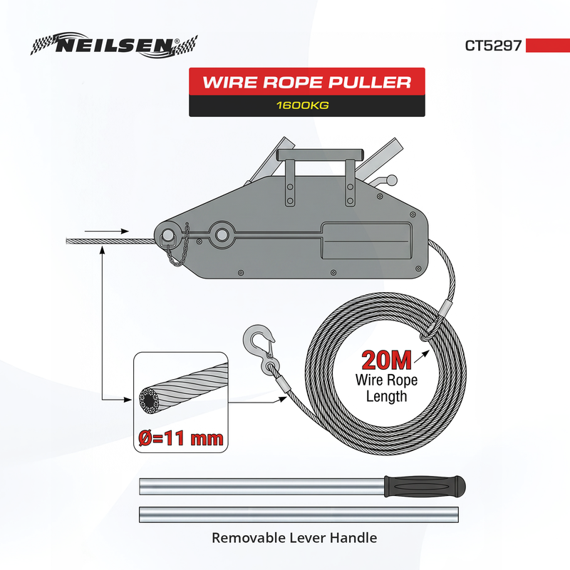 CT5297 - Wire Rope Puller - 1600kg