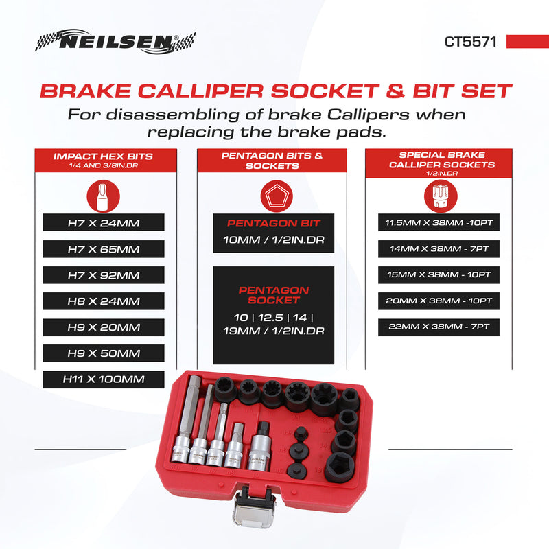 CT5571 - 17pc Brake Calliper Socket & Bit Set