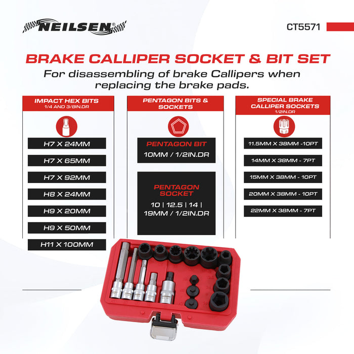 CT5571 - 17pc Brake Calliper Socket & Bit Set