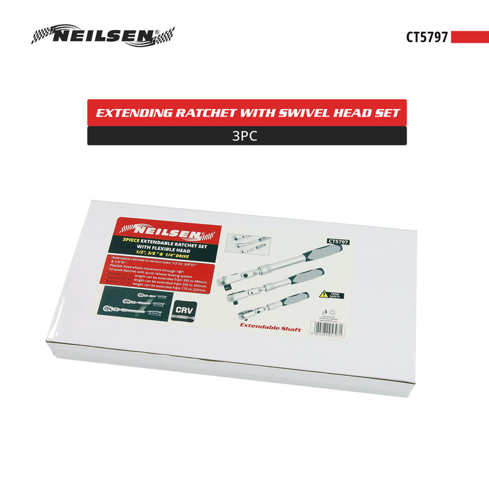 CT5797 - 3pc Extending Ratchet with Swivel Head Set