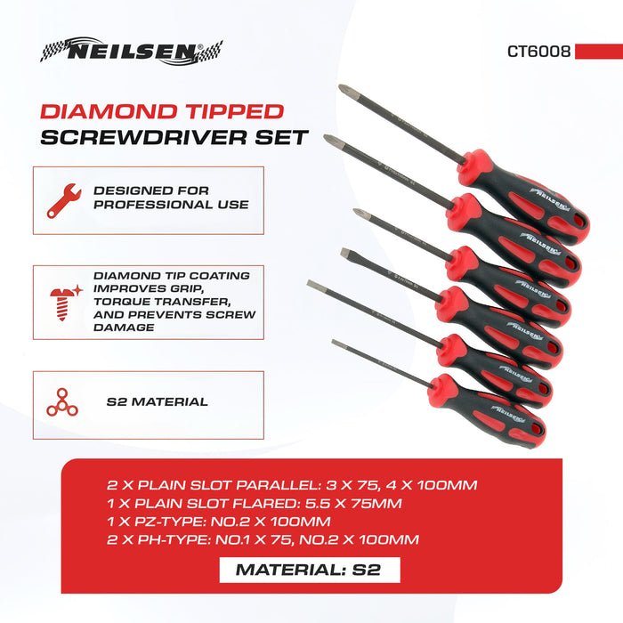 CT6008 - Diamond Tipped Screwdriver Set 6pc