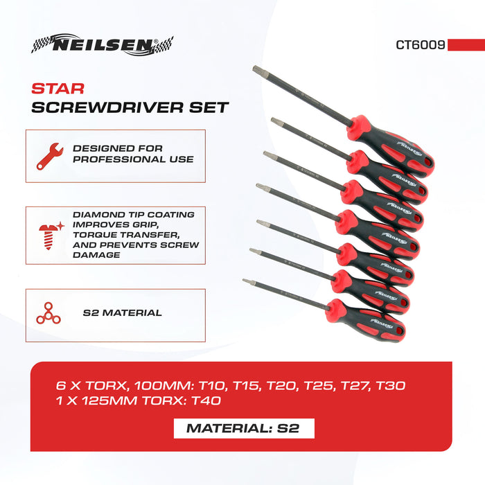 CT6009 - Diamond Tipped Tamper Proof Star Screwdriver Set 7pc