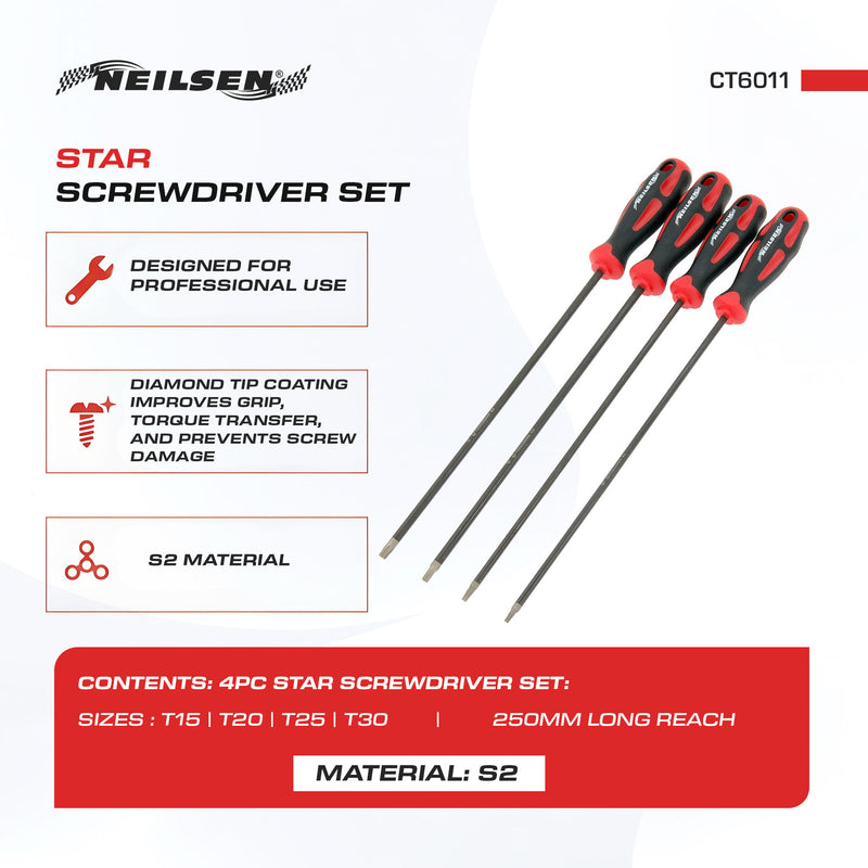 CT6011 - Diamond Tipped Star Screwdriver Set 4pc