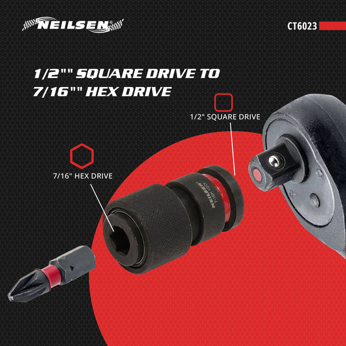 CT6023 - 1/2in Square to 7/16in Hex Impact Adapter With Quick Release