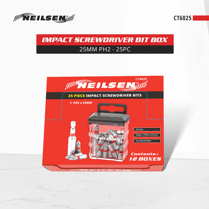 CT6025 - 25pc Impact Screwdriver Bit Box 25mm PH2