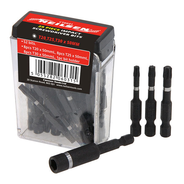 CT6031 - 25pc 50mm Impact Screwdriver Bit Box T20 T25 T30